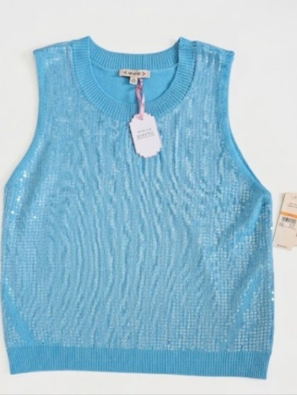 NWT Nanette Lepore Blue Sequin Sweater Vest Sleeveless Knit Top S